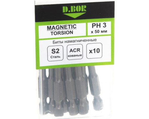 Биты намагниченные MAGNETIC (10 шт; Ph3; 50 мм; Torsion) D.BOR D-MTA-PH03-050-010