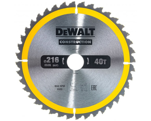 Пильный диск CONSTRUCT (216х30 мм; 40 ATB) DEWALT DT1953