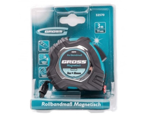 Рулетка Magnetisch, 3м х 16мм обрезиненный корпус GROSS 32570